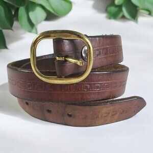 Genuine Leather Belt‎ Mens Size 41" Solid Brass Buckle Brown Tooled Casual
